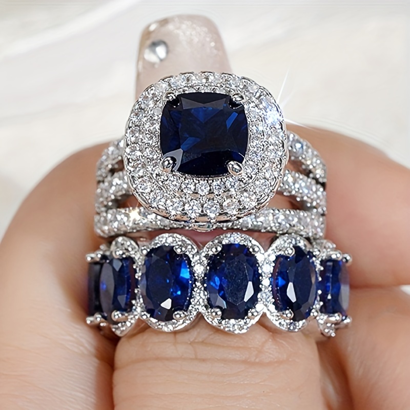 2pcs Cubic Zirconia Pink Gemstone Engagement Rings Bundle
